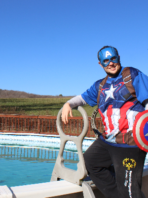 Michael is our superhero!  2020 Virtual Backyard Pool Plunge!