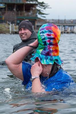 Joni out in the lake going under to earn all your generous donation!!!